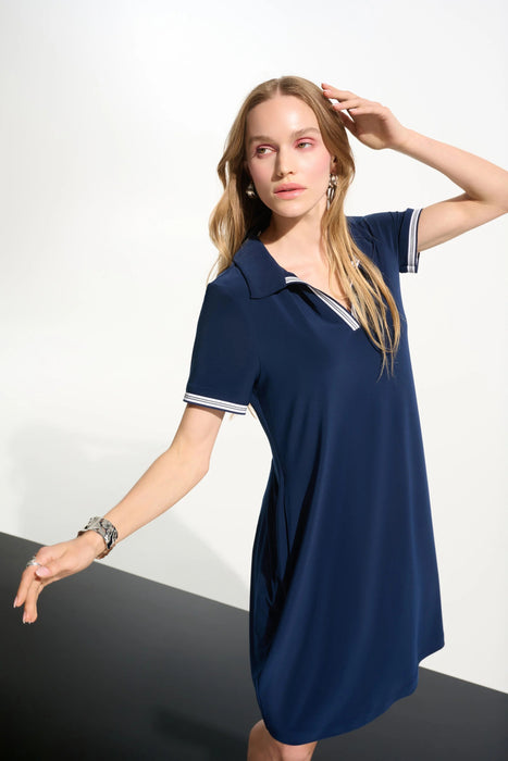 Joseph Ribkoff Stripe Trim Trapeze Polo Dress 261614