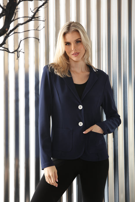 Joseph Ribkoff Indigo Striped Collar Silky Knit Blazer 261622