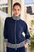 Joseph Ribkoff 261617 Indigo/Vanilla Funnel Collar Stripe Trim Jacket