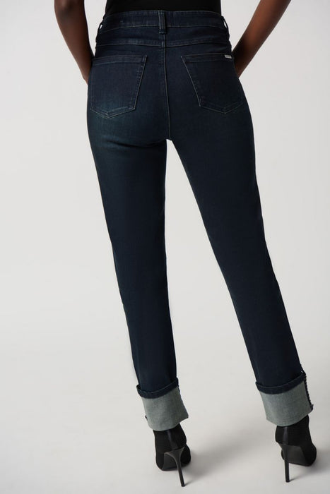 Joseph Ribkoff Ink Blue Denim Roll-Up Chain Detail Slim Ankle Jeans 234923