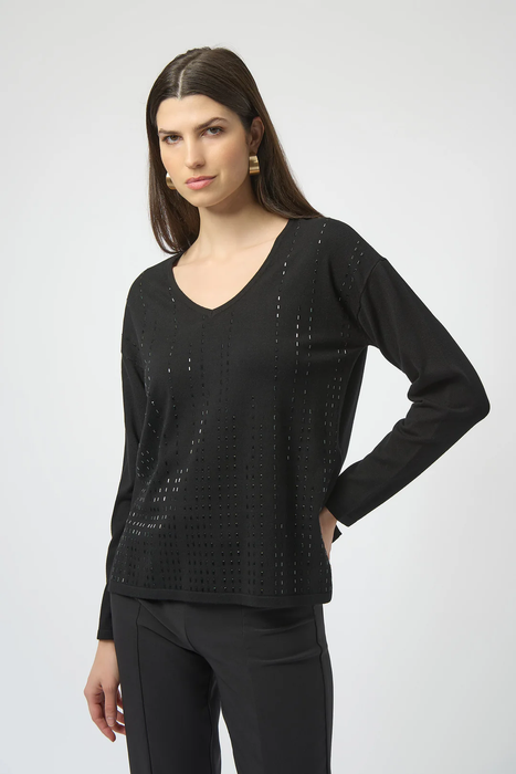 Joseph Ribkoff 254966 Black Iron-On V-Neck Pullover Sweater