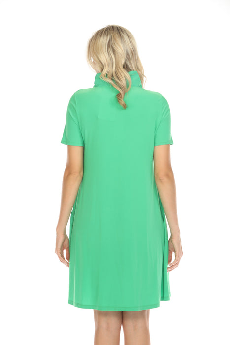 Joseph Ribkoff Island Green Cowl Neck Short Sleeve T-Shirt Dress 231141S24