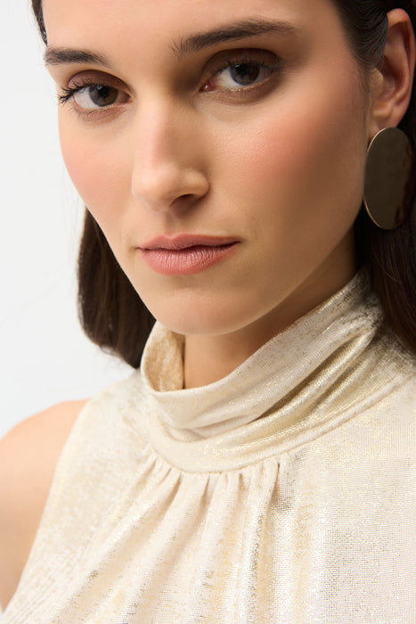 Joseph Ribkoff Ivory/Gold Foiled Knit Sleeveless Top 261008