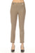 Woman wearing a beige slim fit straight leg pant with contour waistband and ankle length from Joseph Ribkoff