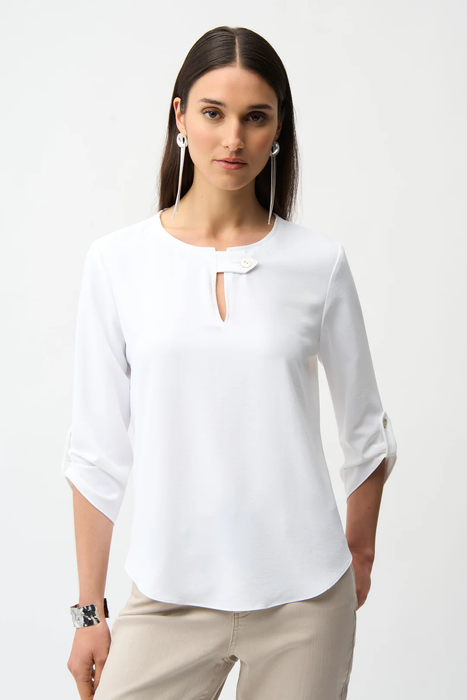 Joseph Ribkoff 261036 Vanilla Keyhole Neckline 3/4 Sleeves Boxy Top