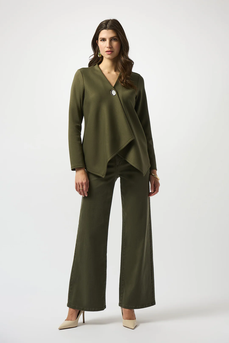 Joseph Ribkoff Khaki Asymmetrical V-Neck Button Front Jacket 253040