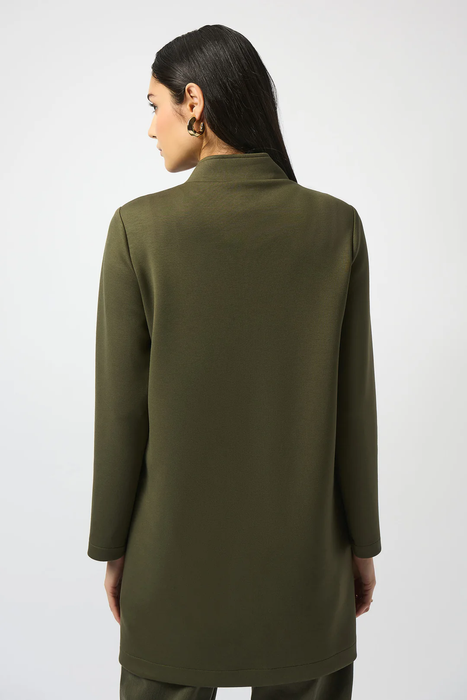 Joseph Ribkoff Khaki Stand Collar Faux Pocket Long Sleeve Coat 253174