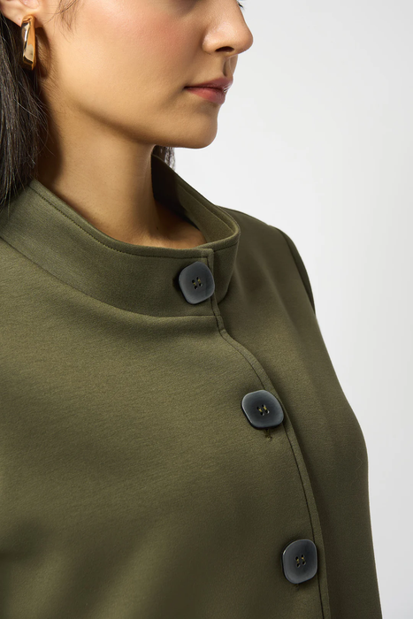 Joseph Ribkoff Khaki Stand Collar Faux Pocket Long Sleeve Coat 253174