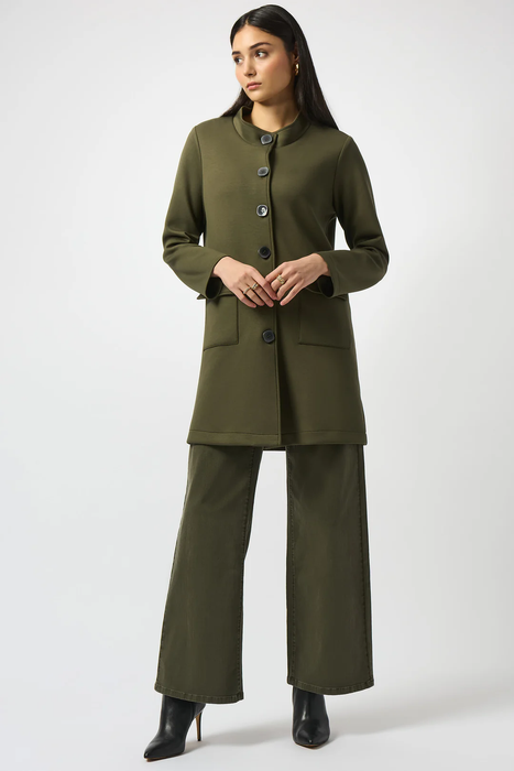Joseph Ribkoff Khaki Stand Collar Faux Pocket Long Sleeve Coat 253174