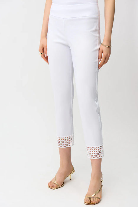 Joseph Ribkoff 261159 White Lace Detail Pull-On Cropped Leg Pants