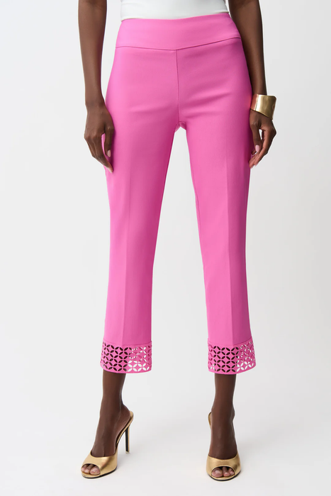 Joseph Ribkoff 261159 Pink Sherbet Lace Detail Pull-On Cropped Leg Pants
