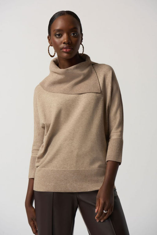 Joseph Ribkoff Style 233955 Latte Melange Cowl Neck 3/4 Sleeve Knit Sweater Top