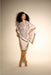 Joseph Ribkoff Style 233777 Latte Sequined Lace Overlay Cape Sleeve Sheath Dress