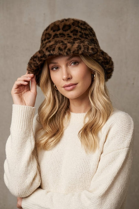 Joseph Ribkoff Leopard Print Faux Fur Bucket Hat 253975X