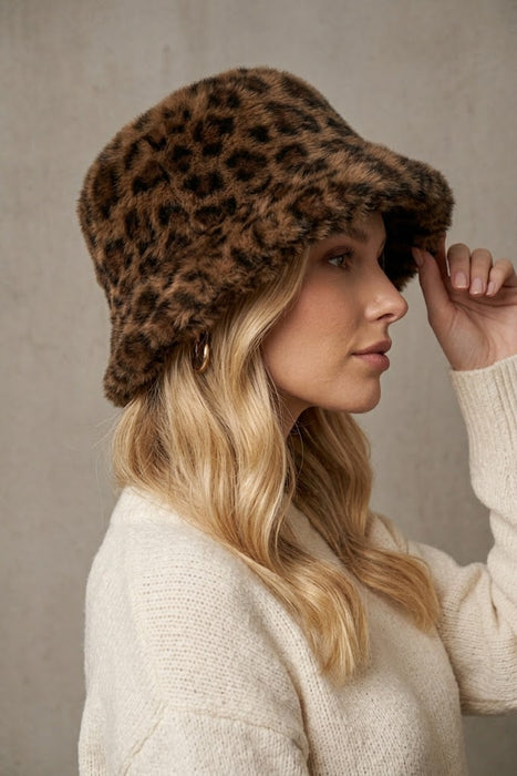 Joseph Ribkoff Leopard Print Faux Fur Bucket Hat 253975X
