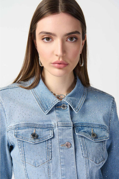 Joseph Ribkoff Light Blue Embellished Denim Trucker Jean Jacket 241914