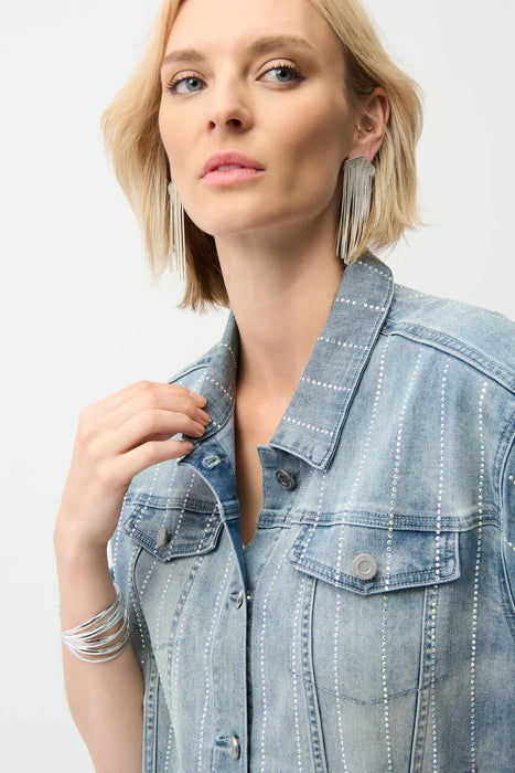 Joseph Ribkoff Light Denim Blue Embellished Denim Jacket 261958