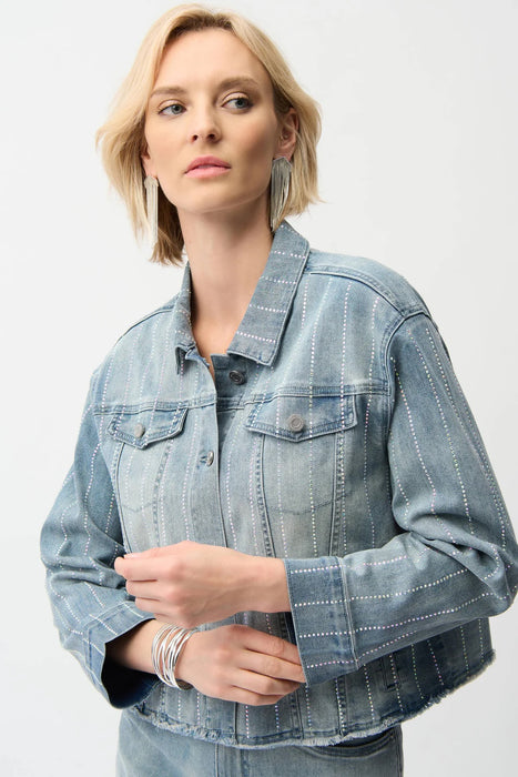 Joseph Ribkoff Light Denim Blue Embellished Denim Jacket 261958