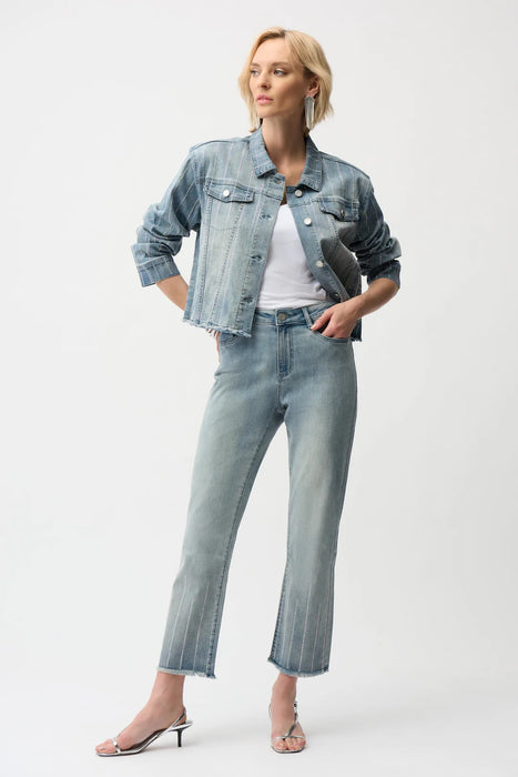 Joseph Ribkoff Light Denim Blue Embellished Cropped Jeans 261945