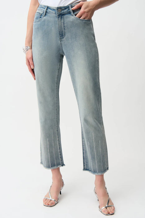 Joseph Ribkoff 261945 Light Denim Blue Embellished Straight Leg Cropped Jeans