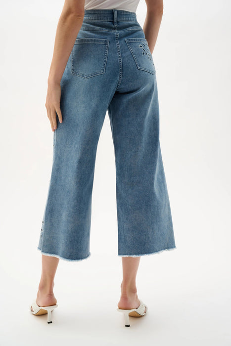 Joseph Ribkoff Light Denim Blue Embroidered Wide Leg Crop Jeans 262915
