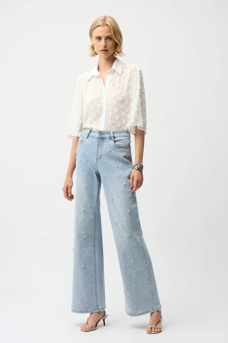 Joseph Ribkoff Light Denim Blue Embellished Flared Jeans 261960