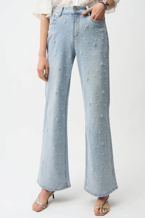 Joseph Ribkoff Light Denim Blue Embellished Flared Jeans 261960