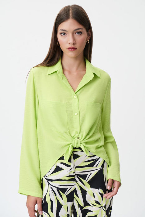 Joseph Ribkoff Style 232217 Lime Green Button-Down Hi-Low Long Sleeve Blouse