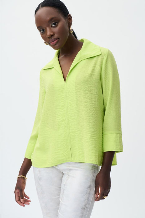 Joseph Ribkoff Style 231263 Lime Green Collared 3/4 Sleeve Gauze Blouse