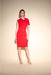 Joseph Ribkoff Style 233776 Lipstick Red Gathered Detail Asymmetric Neck Sheath Dress