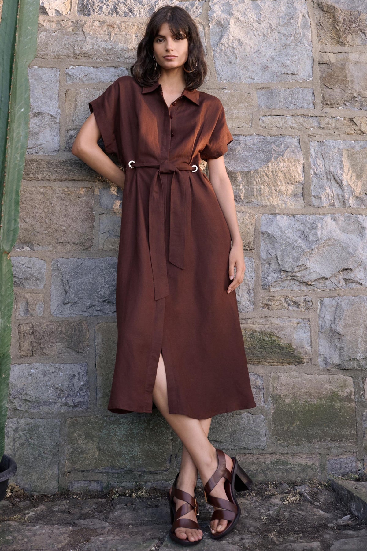brown belted dress Buy Joseph Ribkoff Mahogany Linen Fit and Flare 262907 — AfterRetail The belted waist adds Dress Black Plus Size Size:Over-The-Calf ITEM_NAME:PA2970