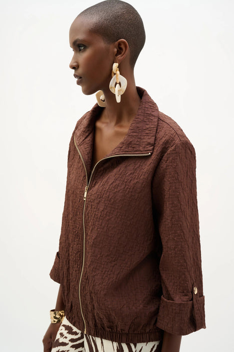 Joseph Ribkoff Mahogany Textured Zip Front Bomber Jacket 262138