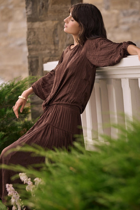 Joseph Ribkoff Mahogany Pleated Satin Cocoon Top 262959