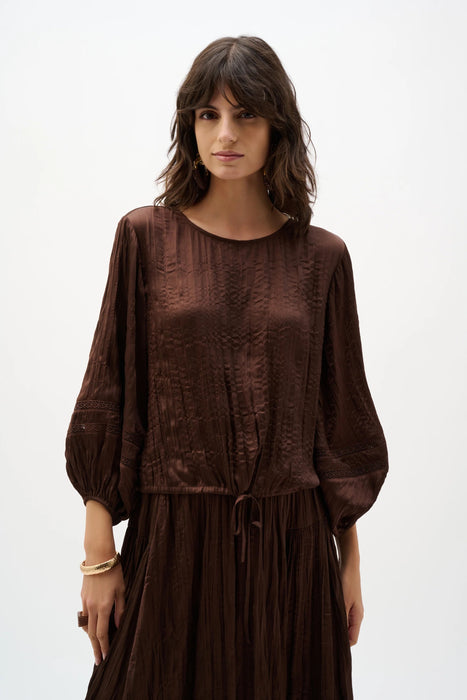 Joseph Ribkoff Mahogany Pleated Satin Cocoon Top 262959