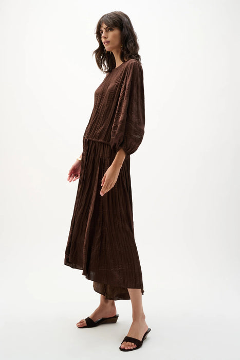 Joseph Ribkoff Mahogany Pleated Satin High Low Flare Skirt 262960