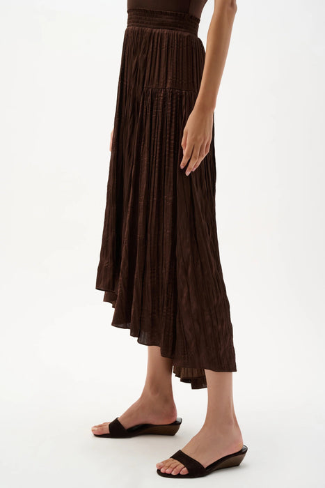 Joseph Ribkoff Mahogany Pleated Satin High Low Flare Skirt 262960