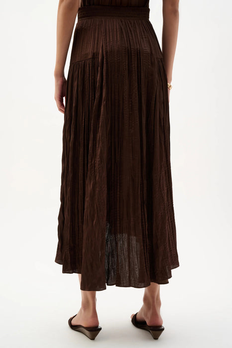 Joseph Ribkoff Mahogany Pleated Satin High Low Flare Skirt 262960