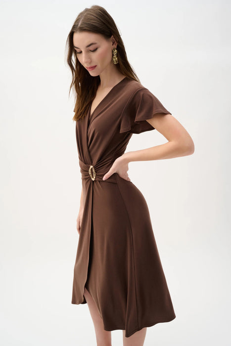 Joseph Ribkoff Mahogany Ruffled Sleeves Midi Wrap Dress 262140