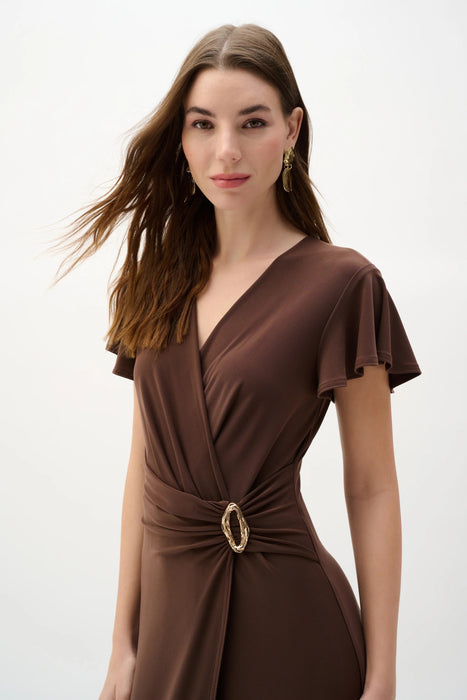 Joseph Ribkoff Mahogany Ruffled Sleeves Midi Wrap Dress 262140