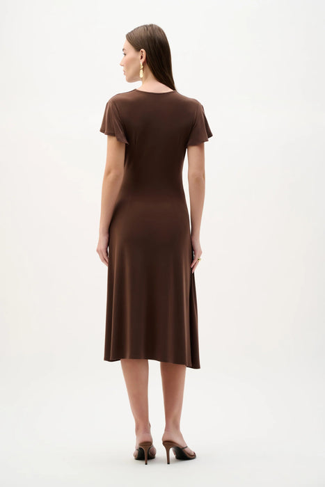 Joseph Ribkoff Mahogany Ruffled Sleeves Midi Wrap Dress 262140
