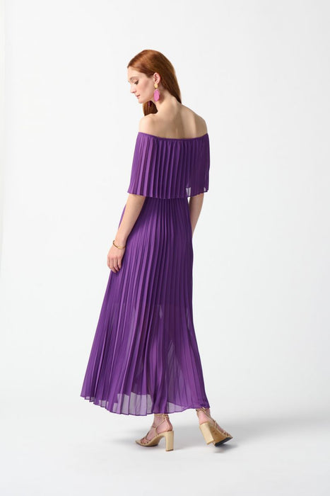 Joseph Ribkoff Majesty Off-Shoulder Pleated Chiffon Party Long Maxi Dress 242926