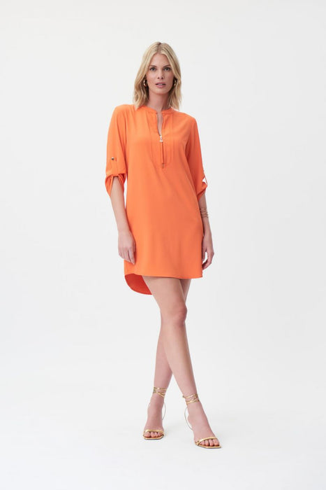 Joseph Ribkoff Style 232201 Mandarin Zip Front Roll-Tab 3/4 Sleeve Shift Dress