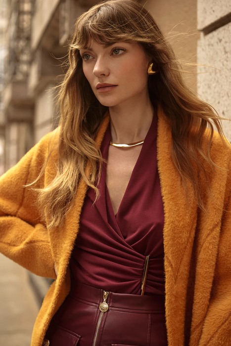 Joseph Ribkoff Medallion Feather Yarn Sweater Knit Coat 253955