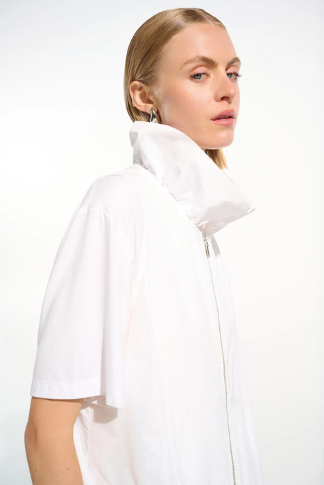 Joseph Ribkoff Vanilla Shirred Collar Zip Up Cocoon Vest 261639