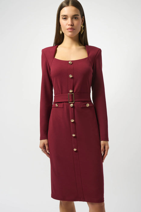 Joseph Ribkoff Merlot Belted Square Neck Sheath Dress 253165