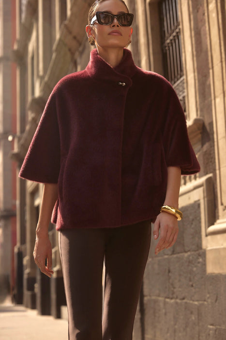 Joseph Ribkoff Merlot Bonded Faux Fur Suede Boxy Jacket 253924