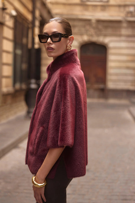 Joseph Ribkoff Merlot Bonded Faux Fur Suede Boxy Jacket 253924