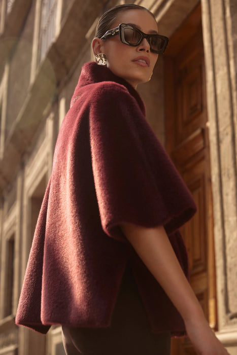 Joseph Ribkoff Merlot Bonded Faux Fur Suede Boxy Jacket 253924