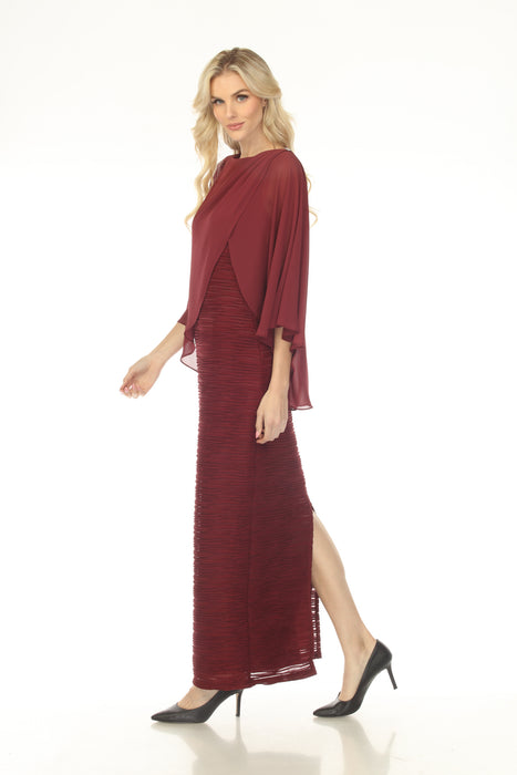Joseph Ribkoff Merlot Chiffon Overlay Ruched Maxi Evening Dress 253739
