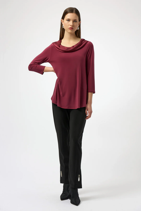 Joseph Ribkoff Merlot Cowl Neck Silky Knit 3/4 Sleeves Top 254173